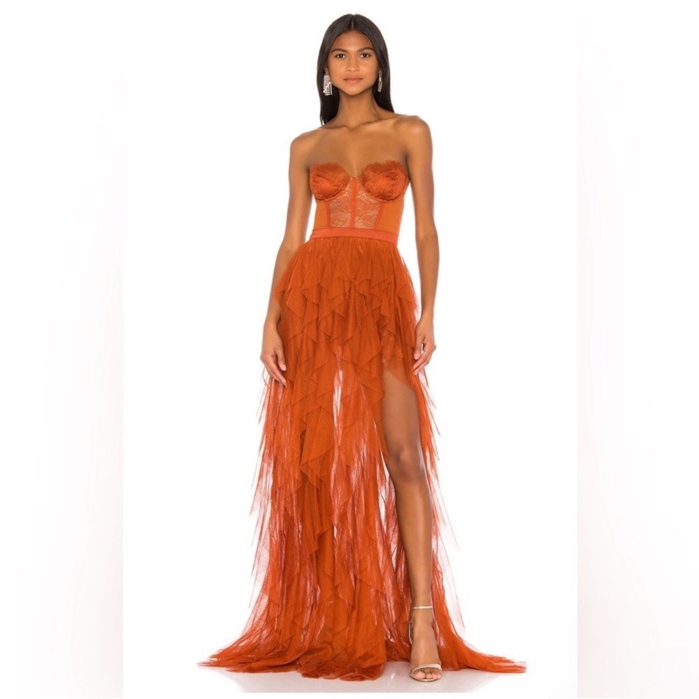 -SOLD-For Love & Lemons X Revolve | Bustier Gown In Rust Burnt Orange Size XS